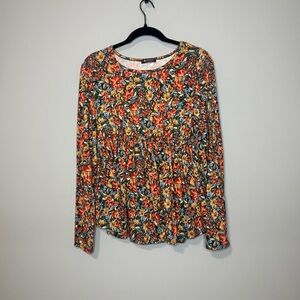 BOMBOM Womens‎ Floral Babydoll Top Long Sleeve Peplum Multicolor Made in USA